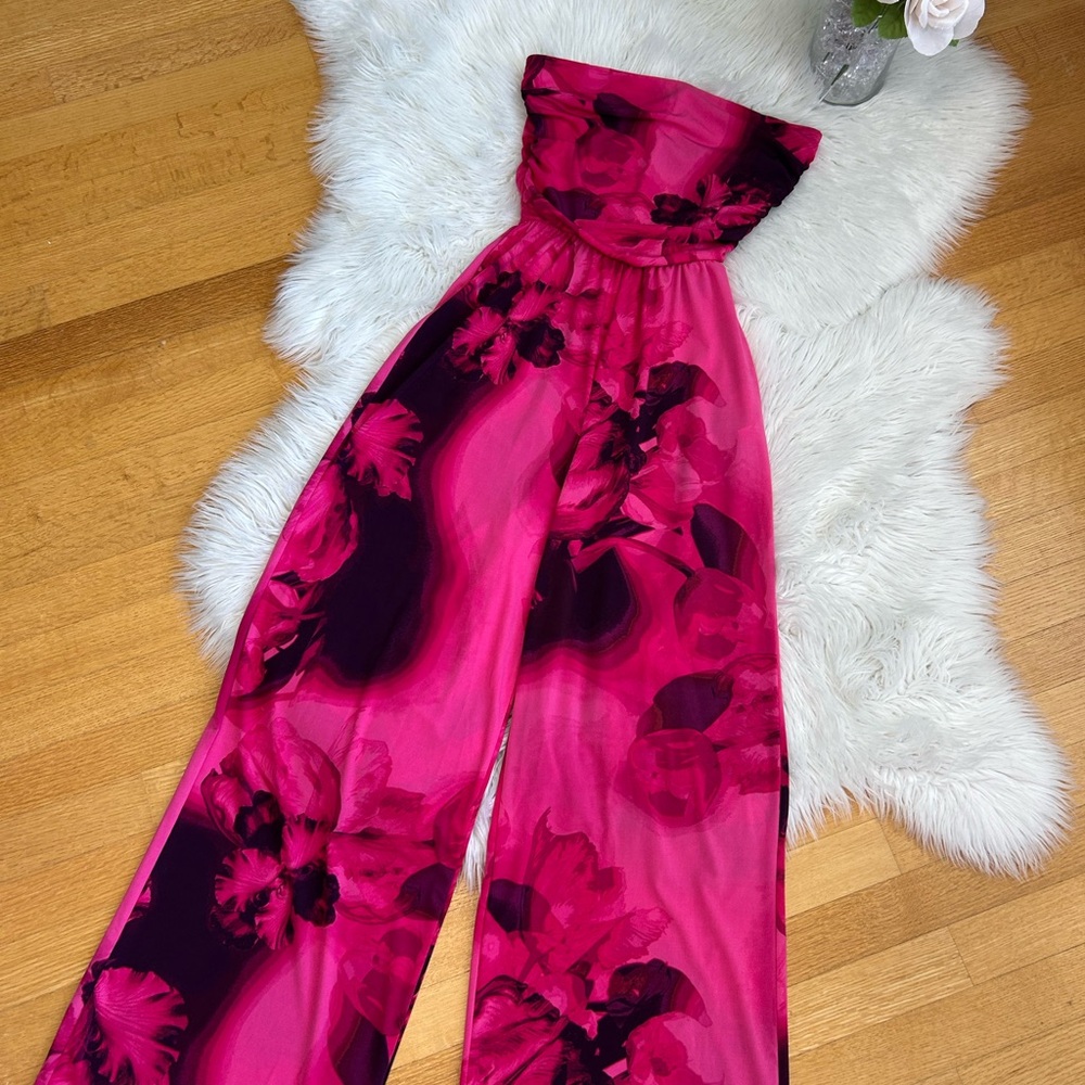 F21 Floral Pink Strapless Jumpsuit